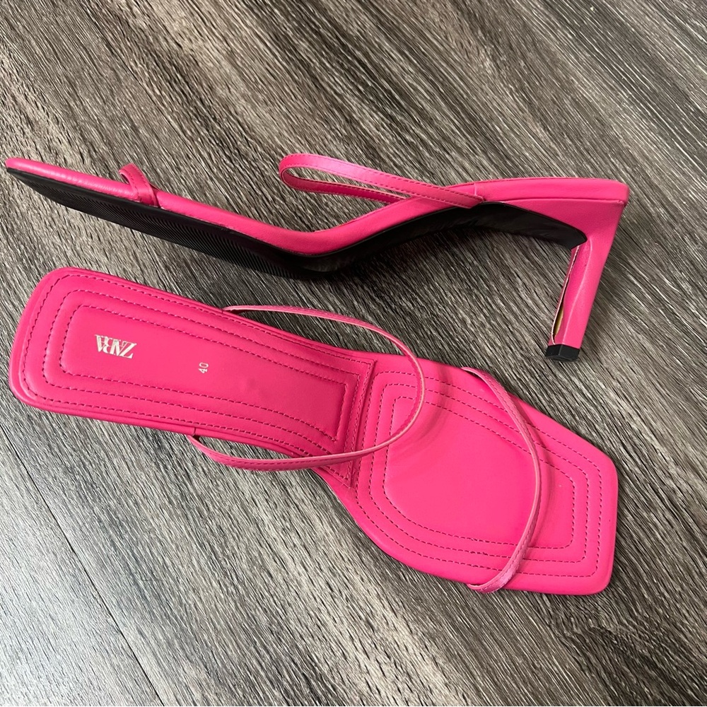 Zara neon hot pink sandals heels dress shoes summer spring open toe Barbie girly